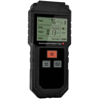 WinAPEX ET825 electromagnetic radiation tester with LCD display and alarm, handheld EMF meter for health and safety monitoring.