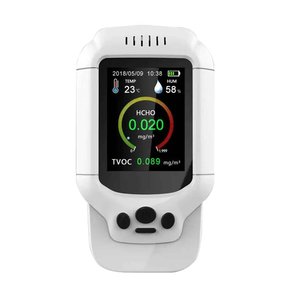 Professional air quality monitor by Mead's Supply with LCD display measuring PM2.5 and HCHO levels for health and safety.