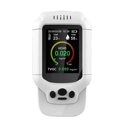 Professional air quality monitor by Mead's Supply with LCD display measuring PM2.5 and HCHO levels for health and safety.