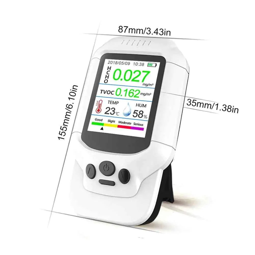 Mead's Supply & Equipment Professional air quality monitor with LCD display, detects PM2.5 and formaldehyde for health and safety.
