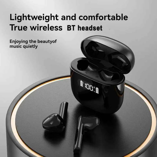 Black Lanxun Bluetooth 5.3 in-ear headphones by Mead's Supply & Equipment Outfitters, shown in a close-up view.
