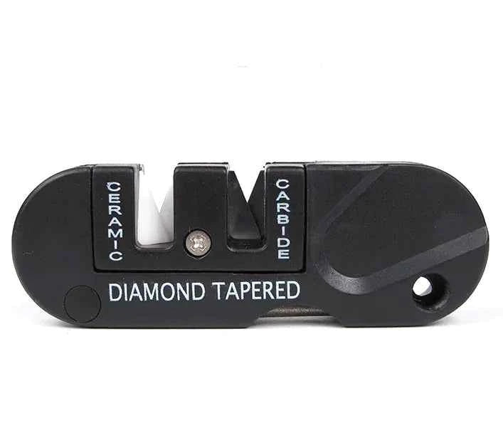 Black camping and hiking knife sharpener tool by Mead's Supply & Equipment Outfitters, designed for outdoor knife sharpening.