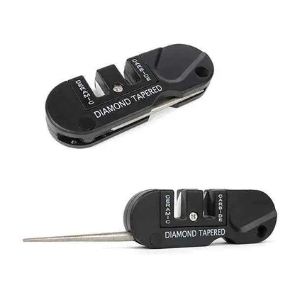 Black camping and hiking knife sharpener tool from Mead's Supply & Equipment Outfitters, designed for outdoor knife maintenance.