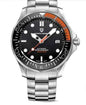 Mead's Supply & Equipment Outfitters men's waterproof Chrono Edge luminous watch with black leather and steel strap options.