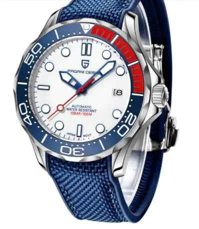 Mead's Supply Chrono Edge waterproof luminous men's watch with black leather and steel strap, 100M water resistance, and durable design.