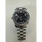Men's mechanical glass watch by Mead's Supply & Equipment, waterproof stainless steel with date display and blue steel band.