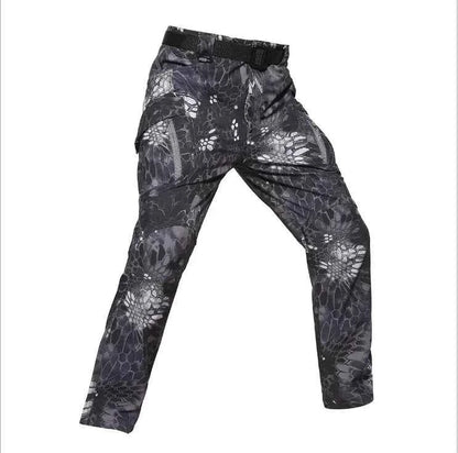 Men's tactical outdoor assault pants in black, Shark Skin soft shell cargo style, military-inspired men's clothing from Mead's Supply.