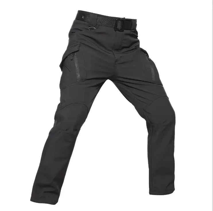 Men's tactical outdoor assault pants in black with cargo pockets, Shark Skin soft shell material, military-style from Mead's Supply.