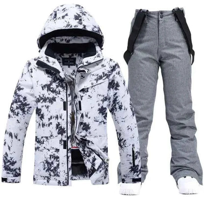 Pink waterproof and windproof ski suit for men and women, unisex 2-piece winter snow set by Mead's Supply & Equipment Outfitters.
