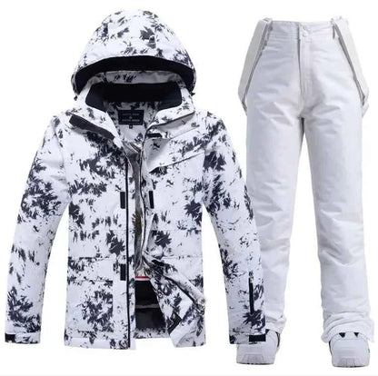 Pink men's and women's waterproof windproof ski suit by Mead's Supply & Equipment, featuring a jacket and snow pants in a 2-piece set.