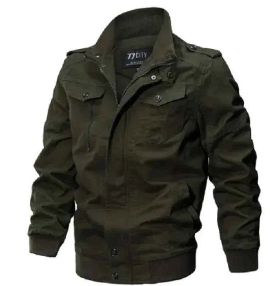 Men's Tactical Flight Army Jacket by Mead's Supply & Equipment, military bomber style with cotton construction, available in plus sizes.