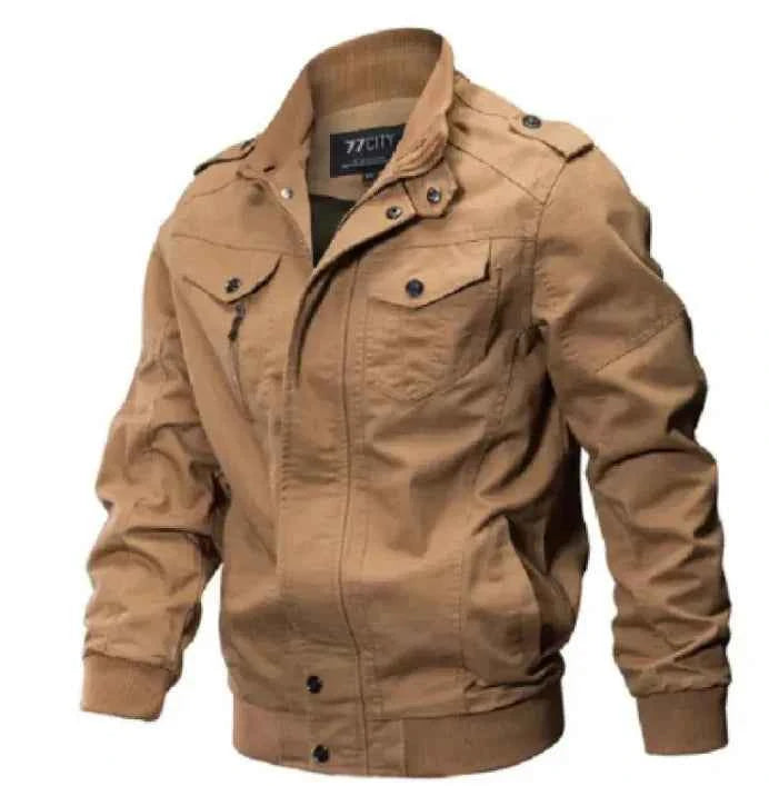 Men's Tactical Flight Army Jacket by Mead's Supply & Equipment, military-style bomber jacket with cotton construction, available in plus size.