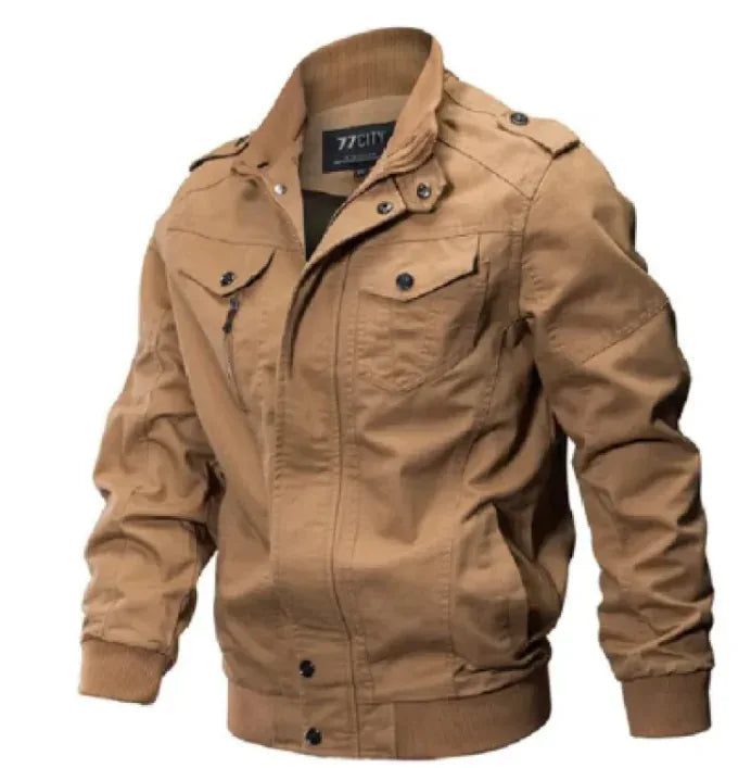 Men's Tactical Flight Army Jacket by Mead's Supply & Equipment, military bomber style with cotton construction, plus size available.