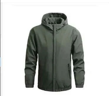 Men's outdoor waterproof jacket by Mead's Supply & Equipment Outfitters, black windproof hiking rain jacket for all-weather protection.
