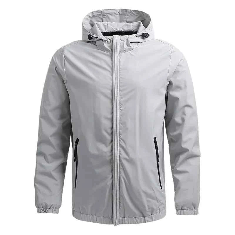 Men's outdoor waterproof jacket by Mead's Supply & Equipment Outfitters, windproof and rainproof for all-weather hiking protection.