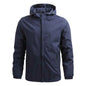 Men’s outdoor waterproof jacket by Mead's Supply & Equipment Outfitters, black windproof rain jacket for hiking and all-weather protection.