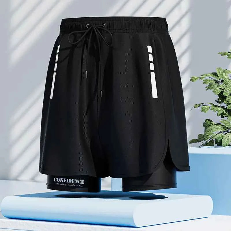 Men's black quick-dry swim trunks from Mead's Supply & Equipment Outfitters, featuring a stylish stroke pattern and comfortable fit.