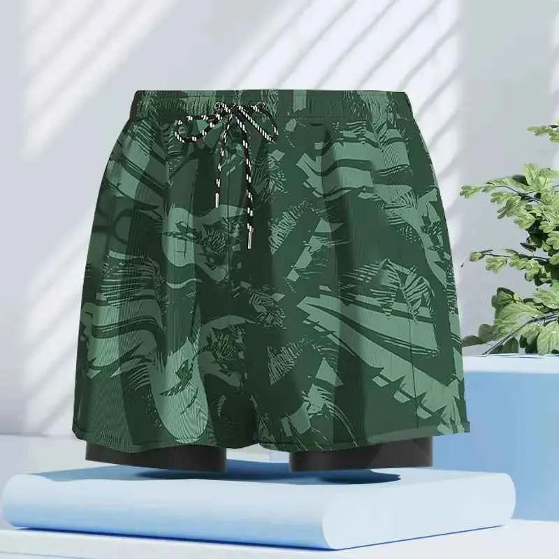 Men's black quick-dry swim trunks from Mead's Supply & Equipment Outfitters, featuring a bold stroke design, size 2XL.