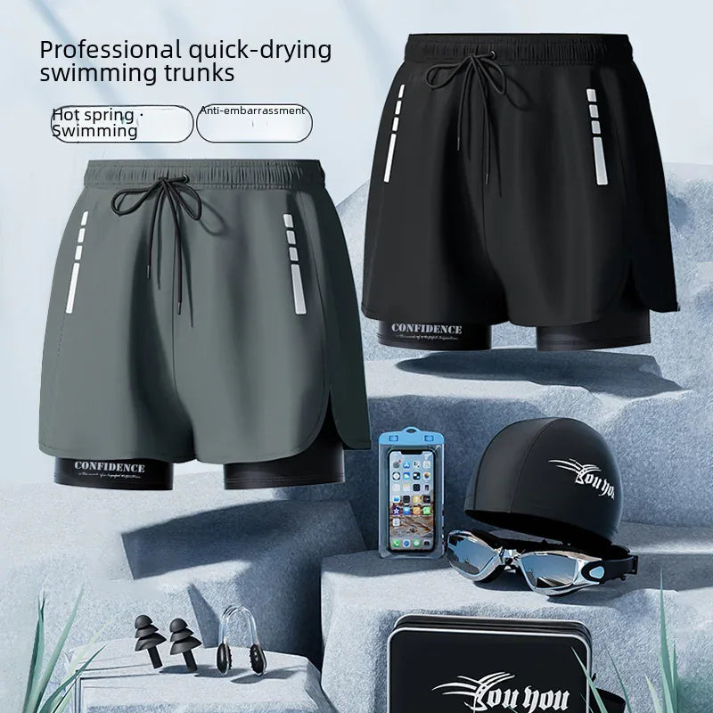 Men's black quick-dry swim trunks from Mead's Supply & Equipment Outfitters, designed for swimming, beach, and spa activities.