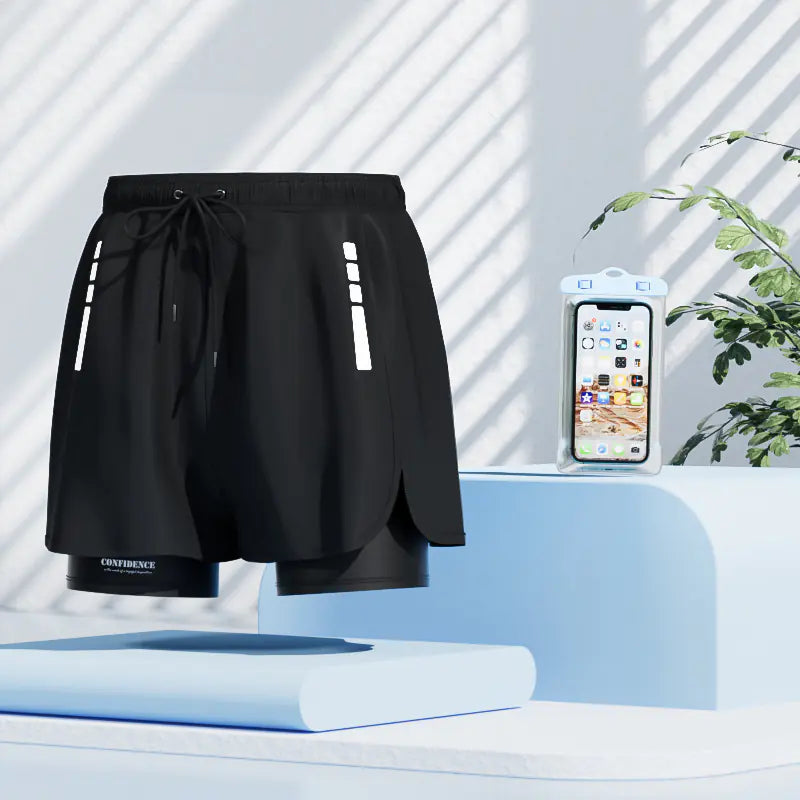 Men's quick-dry swim trunks by Mead's Supply & Equipment Outfitters, black beach shorts for swimming and spa, size 2XL.