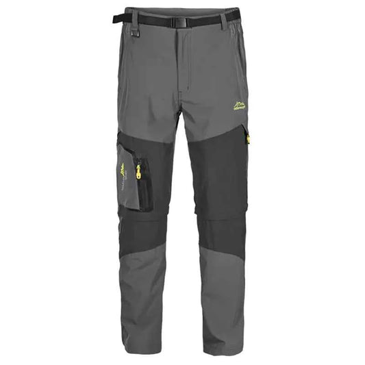 Black men's hiking pants by Mead's Supply & Equipment, quick-drying, detachable, convertible zip-off shorts, ideal for outdoor adventures.