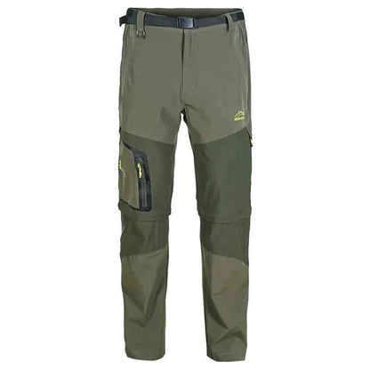Black men's hiking pants by Mead's Supply & Equipment, quick-drying, detachable, convertible zip-off shorts, suitable for outdoor adventures.
