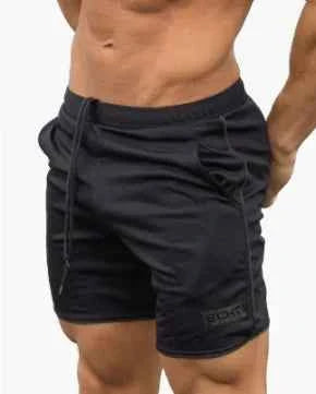 Men's athletic running shorts by Mead's Supply & Equipment Outfitters, black, moisture-wicking, breathable gym shorts for outdoor sports.
