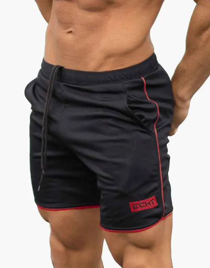 Men's athletic running shorts by Mead's Supply & Equipment Outfitters, black moisture-wicking breathable gym shorts for outdoor sports.