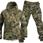 Men's Outdoor Shark Skin Warm Camouflage Jacket and Pants Set from Mead's Supply & Equipment, tactical softshell with fleece lining.