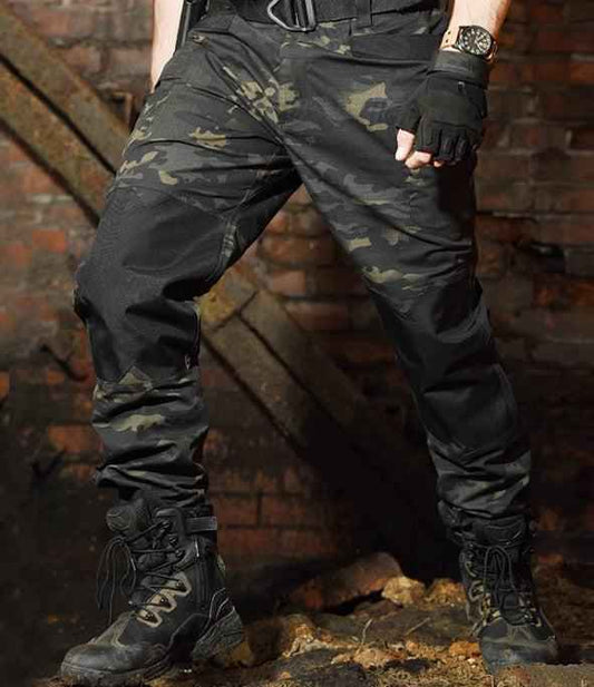 Quartermaster camouflage tactical pants by Mead's Supply & Equipment Outfitters, quick-drying, wear-resistant outdoor hiking pants for men.