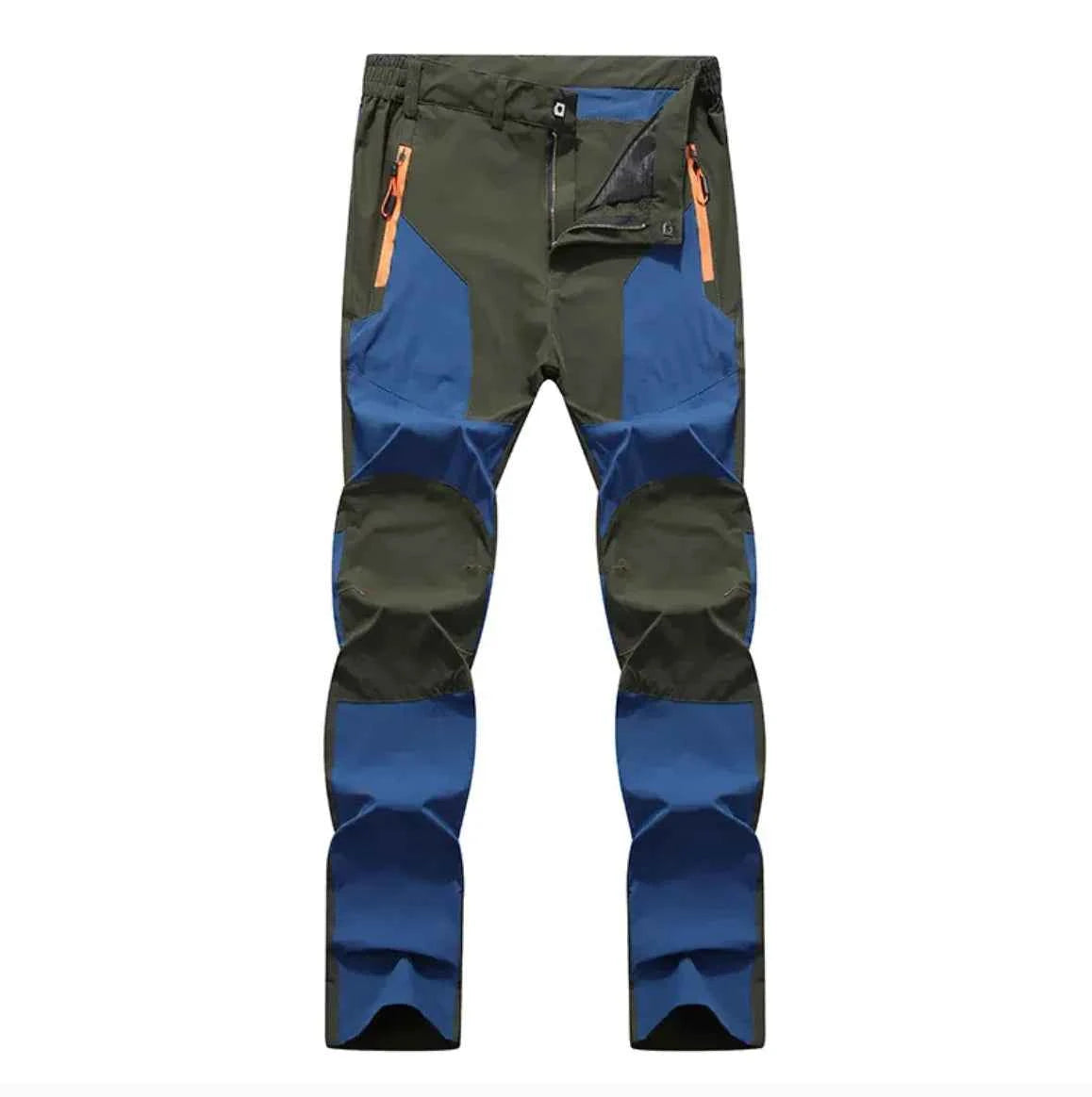 Dark blue men's stretch windproof waterproof hiking pants by Mead's Supply & Equipment Outfitters, wear-resistant outdoor trousers.