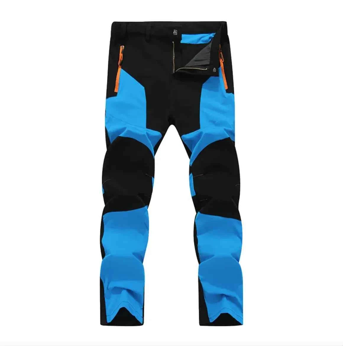 Men's dark blue stretch windproof waterproof hiking pants by Mead's Supply & Equipment Outfitters, wear-resistant outdoor trousers.