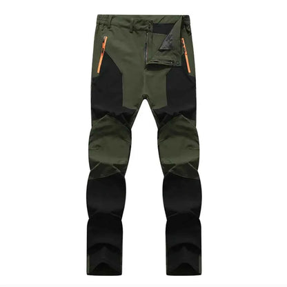 Men's dark blue stretch windproof waterproof hiking pants by Mead's Supply & Equipment Outfitters, wear-resistant outdoor trousers.
