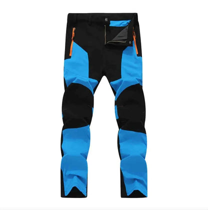 Men's dark blue stretch windproof waterproof hiking pants by Mead's Supply & Equipment Outfitters, wear-resistant outdoor trousers.
