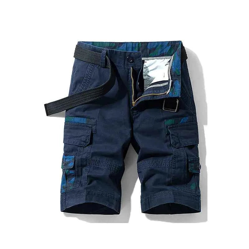 Men's green 100% cotton cargo shorts by Mead's Supply & Equipment Outfitters, knee-length outdoor summer wear.