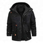 Men's khaki cotton jacket with removable velvet lining, hooded winter coat by Mead's Supply & Equipment Outfitters, size 3XL.