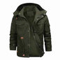 Men's khaki cotton winter jacket with removable velvet lining, hooded design, from Mead's Supply & Equipment Outfitters.