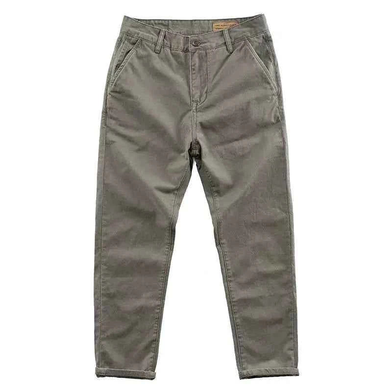 Men's casual loose fit cotton cargo pants by Mead's Supply & Equipment Outfitters, khaki, heavy-duty work pants for spring and autumn.
