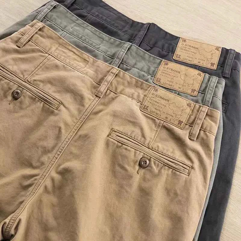 Men's casual loose fit cotton cargo pants by Mead's Supply & Equipment Outfitters, heavy-duty work pants in khaki for spring and autumn.