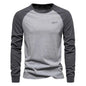 Men's cotton long sleeve color block T-shirt in khaki from Mead's Supply & Equipment Outfitters, casual style and comfortable fit