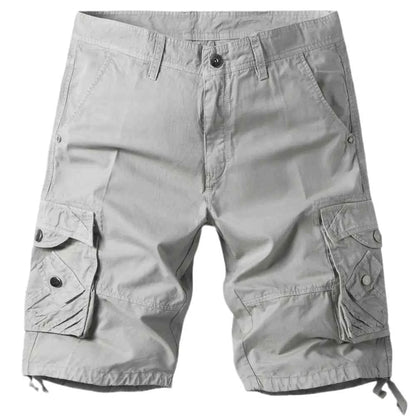 Men's camouflage multi-pocket loose work shorts by Mead's Supply & Equipment Outfitters, shown in lake blue with multiple pockets.
