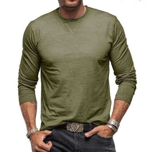 Light green men's long sleeve cotton T-shirt with crew neck from Mead's Supply & Equipment Outfitters, casual everyday wear.