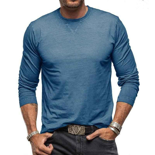 Light green men's long sleeve cotton T-shirt by Mead's Supply & Equipment Outfitters with soft combed fabric and crew neck design.