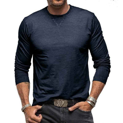 Light green men's long sleeve cotton T-shirt with soft combed fabric and crew neck, perfect for casual everyday wear.