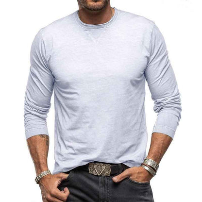 Light green men's long sleeve cotton T-shirt with crew neck from Mead's Supply & Equipment Outfitters, casual everyday wear.