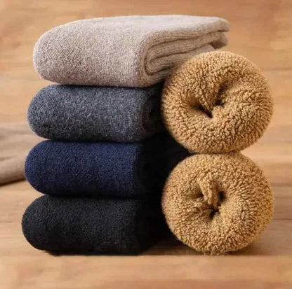 Light grey men's wool socks from Mead's Supply & Equipment, thickened, plush, warm terry middle cylinder winter socks.