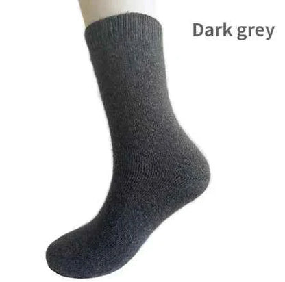 Light grey men's wool socks by Mead's Supply & Equipment Outfitters, thickened plush terry warmth, antibacterial winter socks.