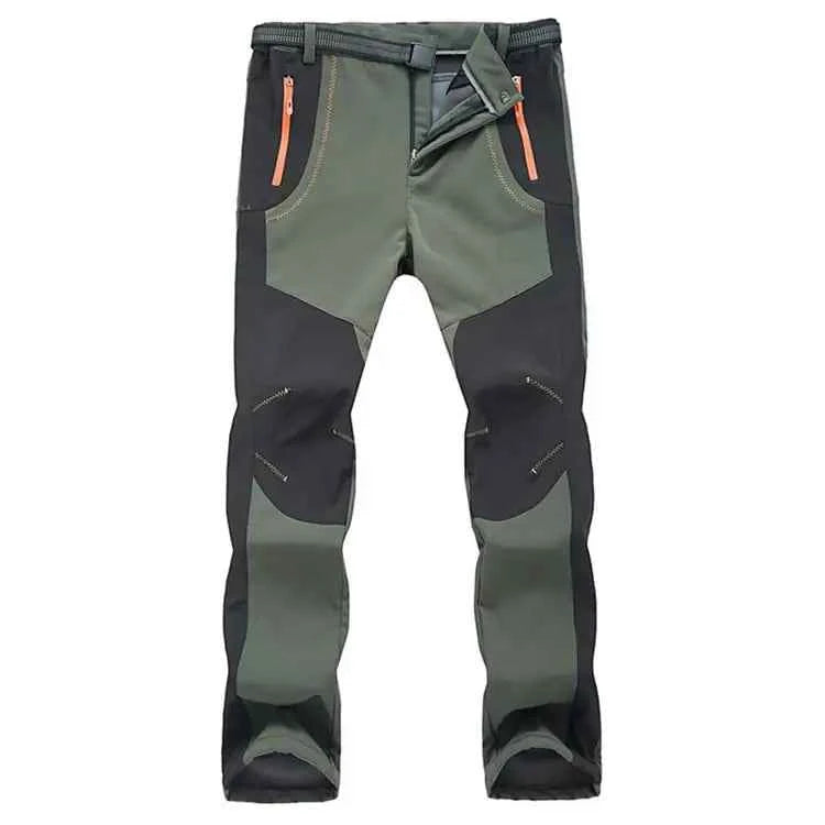 Army green unisex outdoor hiking pants by Mead's Supply & Equipment Outfitters, featuring multiple pockets and cotton fabric.