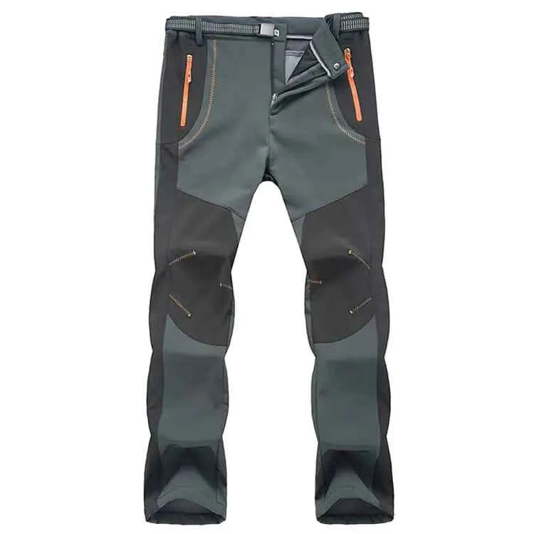 Army green unisex outdoor hiking pants by Mead's Supply & Equipment for men and women, featuring multiple pockets and cotton fabric.
