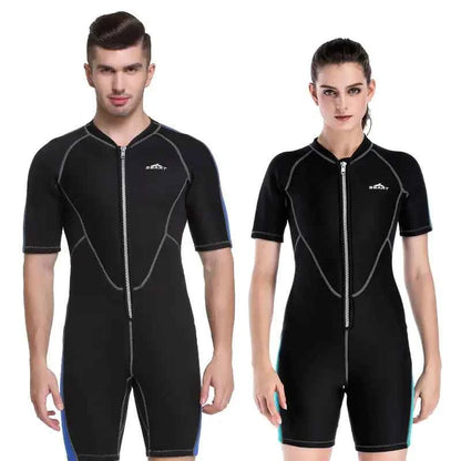 Sky blue men's 2mm neoprene wetsuit by Mead's Supply & Equipment for full-body UV protection, ideal for water sports, diving, and surfing.